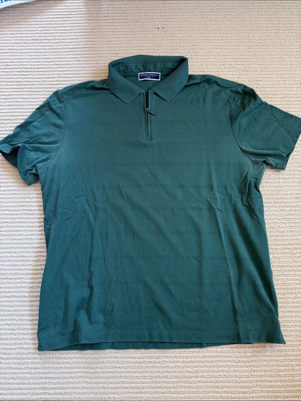 Charles Tyrwhitt Men's Dark Green Polo Shirt-  Zip Up